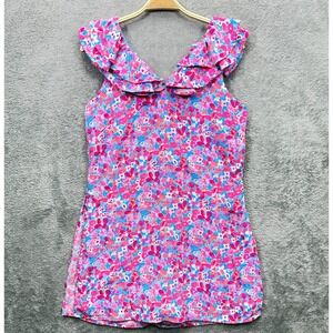 Lilly Pulitzer Linwood Romper Womens 6 Aura Pink Baby Bloomer Ruffle Sleeveless